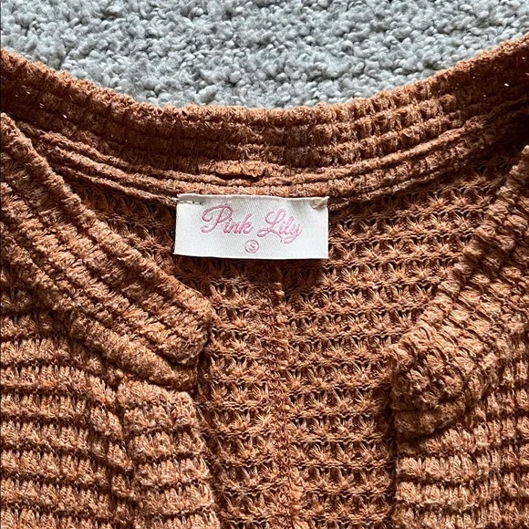 Pink Lily Rust Waffle Knit Longsleeve - Picture 2 of 5